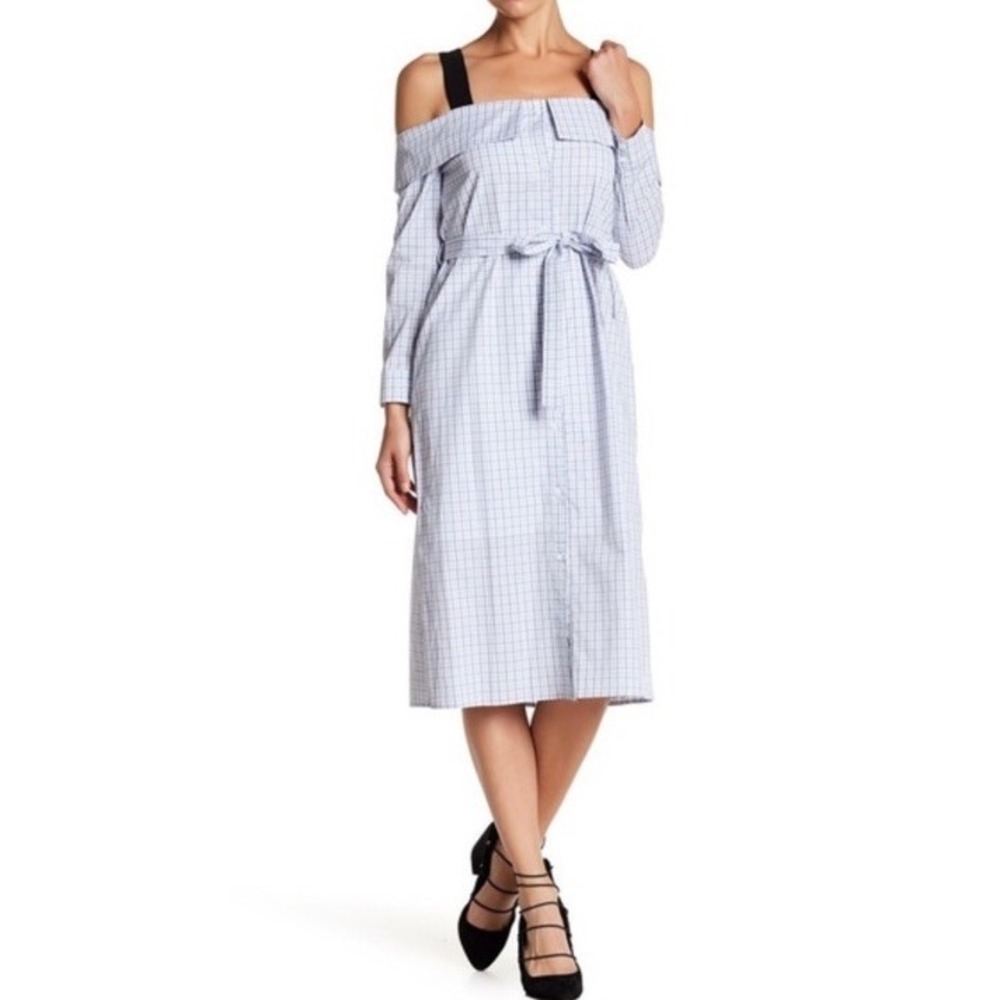 English Factory Plaid Shirt Dress Plaid Off Shoulder Small